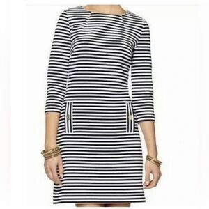 Nina Leonard Black and White Striped Long Sleeve Dress